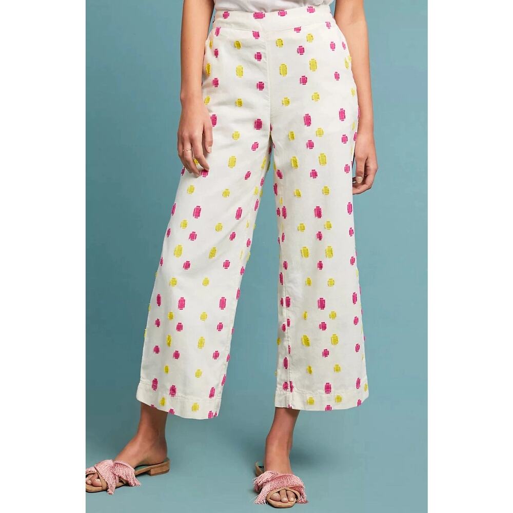Anthropologie Clip Dot Cropped Wide Leg Trousers - Picture 1 of 6